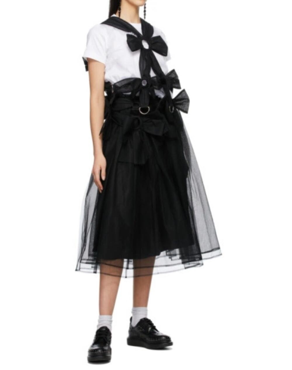 NWT CdG Noir Kei Ninomiya Bow-Embellished Tulle Midi Skirt Size S